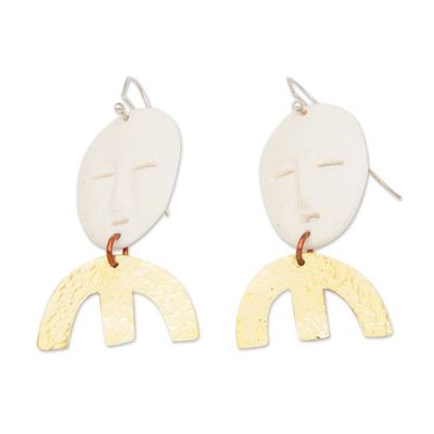 Alternate image for Traditional Balinese Mask-Shaped Brass Dangle Earrings Deity Mask