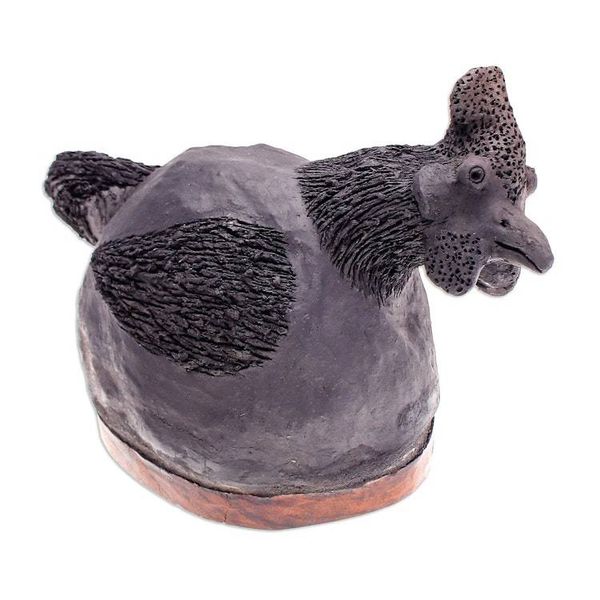 Alternate image for Ceramic and Teak Wood Chicken Statuette Chicken Art