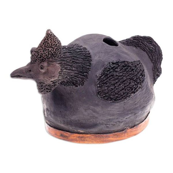 Alternate image for Ceramic and Teak Wood Chicken Statuette Chicken Art