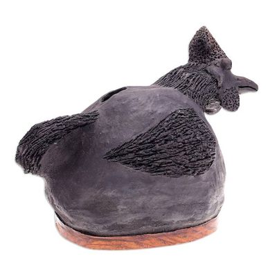 Alternate image for Ceramic and Teak Wood Chicken Statuette Chicken Art