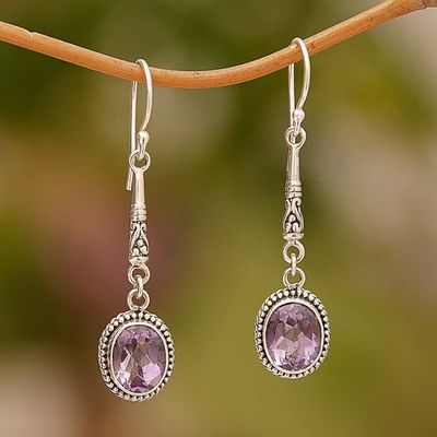 Alternate image for Oval Amethyst and Silver Dangle Earrings from Bali Temple Translucence