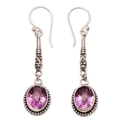 Alternate image for Oval Amethyst and Silver Dangle Earrings from Bali Temple Translucence
