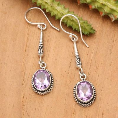 Alternate image for Oval Amethyst and Silver Dangle Earrings from Bali Temple Translucence