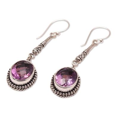 Alternate image for Oval Amethyst and Silver Dangle Earrings from Bali Temple Translucence