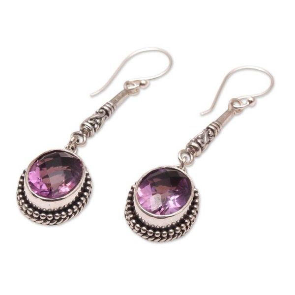 Alternate image for Oval Amethyst and Silver Dangle Earrings from Bali Temple Translucence