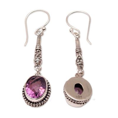 Alternate image for Oval Amethyst and Silver Dangle Earrings from Bali Temple Translucence