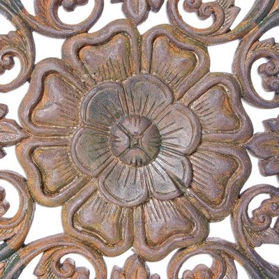 Alternate image for Round Floral Teak Wood Relief Panel from Thailand In the Garden