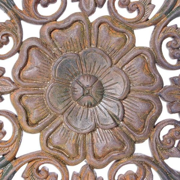 Alternate image for Round Floral Teak Wood Relief Panel from Thailand In the Garden