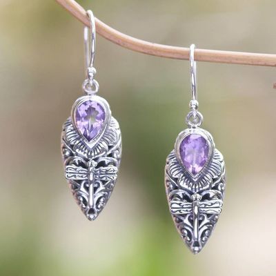 Primary image for Amethyst Dragonfly Dangle Earrings from Bali Dragonfly Days