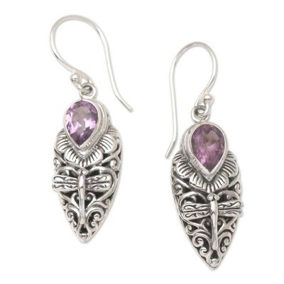 Alternate image for Amethyst Dragonfly Dangle Earrings from Bali Dragonfly Days