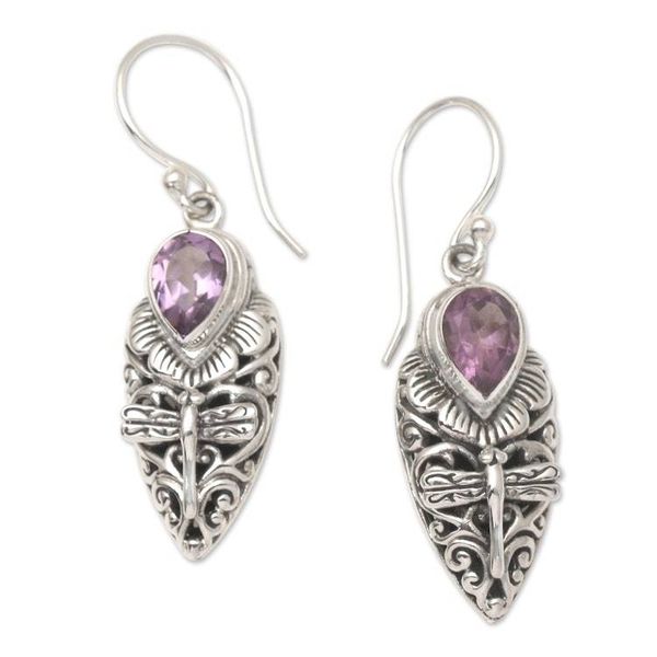 Alternate image for Amethyst Dragonfly Dangle Earrings from Bali Dragonfly Days