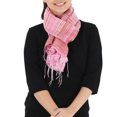 Alternate image for Thai Hand Woven Pink and Brown 100 Silk Scarf Rose Iridescence