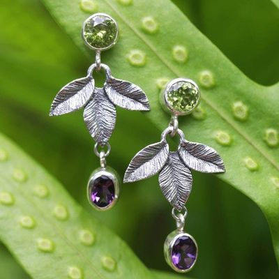 Primary image for Sterling Silver Dangle Earrings with Peridot and Amethyst Forest Nobility