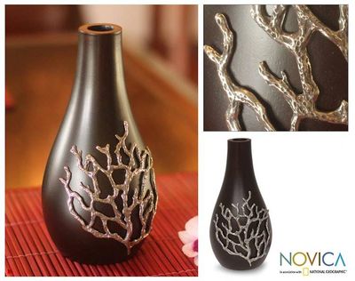 Alternate image for Artisan Crafted Mango Wood Vase Black Coral