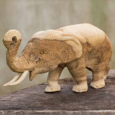 Alternate image for Hand Carved Teak Wood Elephant Statuette from Thailand Elephant Play