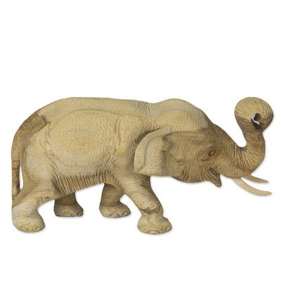 Alternate image for Hand Carved Teak Wood Elephant Statuette from Thailand Elephant Play