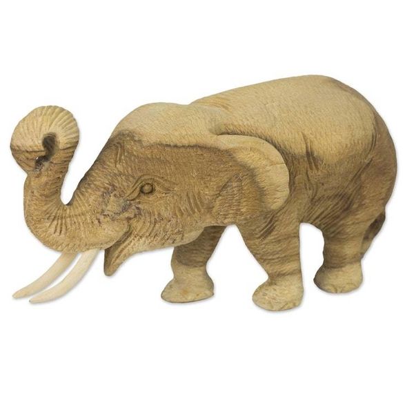 Alternate image for Hand Carved Teak Wood Elephant Statuette from Thailand Elephant Play