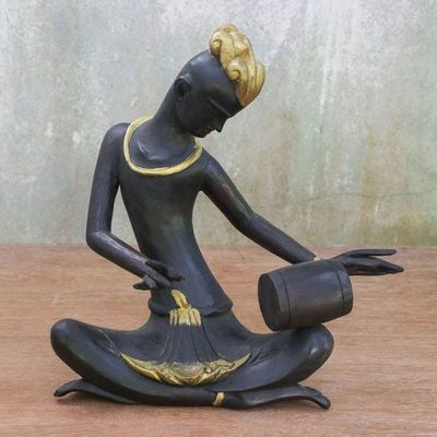 Primary image for Acacia Wood Sculpture of a Drummer 10 inch from Thailand Thai Drummer