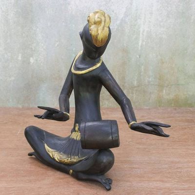 Alternate image for Acacia Wood Sculpture of a Drummer 10 inch from Thailand Thai Drummer
