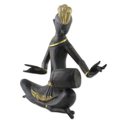 Alternate image for Acacia Wood Sculpture of a Drummer 10 inch from Thailand Thai Drummer