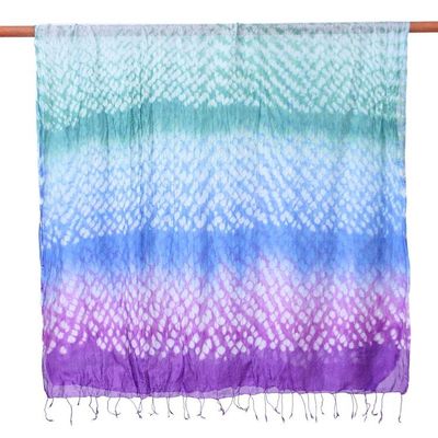 Alternate image for Tie-Dyed Purple Blue Green Batik Rayon and Silk Blend Scarf Lavender Fusion