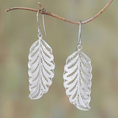Alternate image for Leafy Sterling Silver Filigree Dangle Earrings from Java Daun Pakis