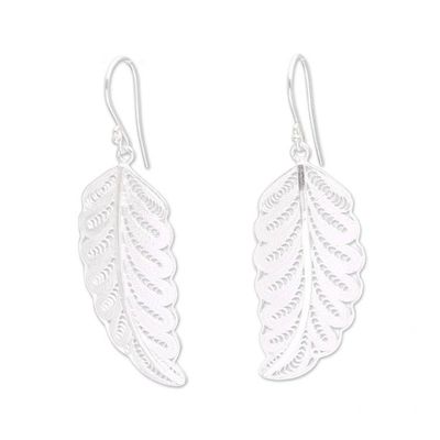 Alternate image for Leafy Sterling Silver Filigree Dangle Earrings from Java Daun Pakis