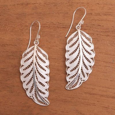 Alternate image for Leafy Sterling Silver Filigree Dangle Earrings from Java Daun Pakis