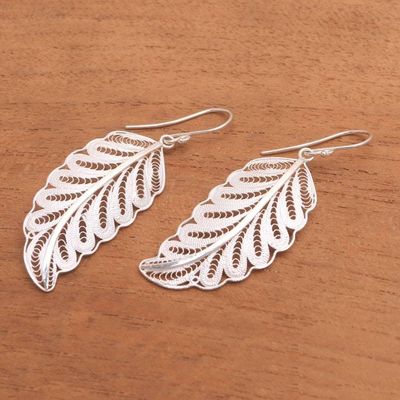 Alternate image for Leafy Sterling Silver Filigree Dangle Earrings from Java Daun Pakis