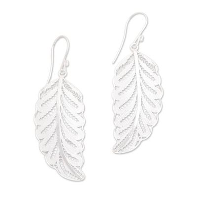 Alternate image for Leafy Sterling Silver Filigree Dangle Earrings from Java Daun Pakis