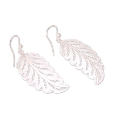 Alternate image for Leafy Sterling Silver Filigree Dangle Earrings from Java Daun Pakis