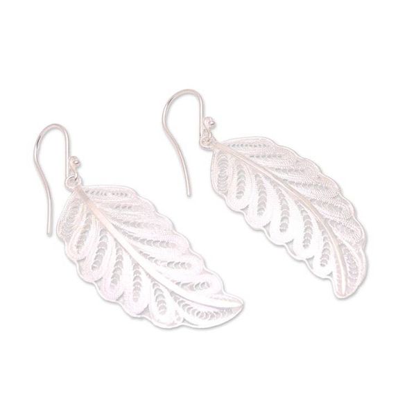 Alternate image for Leafy Sterling Silver Filigree Dangle Earrings from Java Daun Pakis
