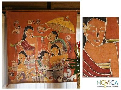 Alternate image for Unique Batik Cotton Wall Hanging At the Market