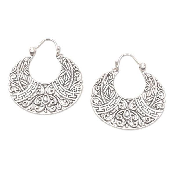 Alternate image for Artisan Crafted Sterling Silver Hoop Earrings Organic Opulence