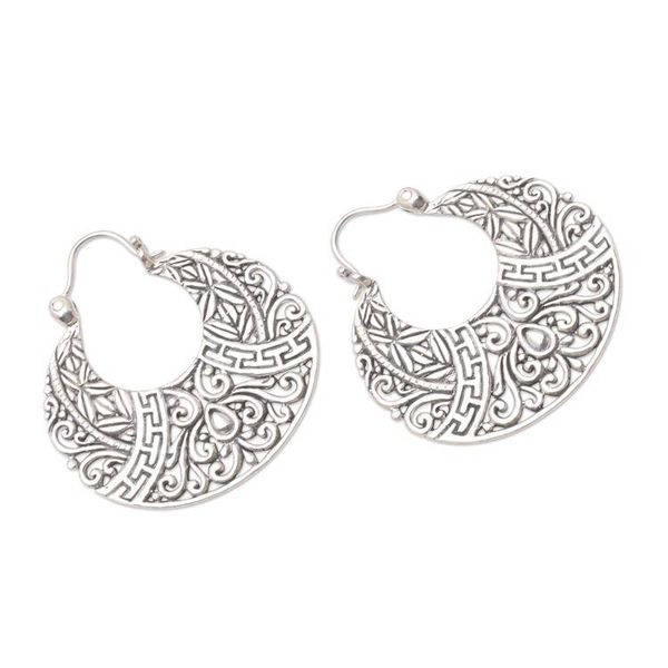 Alternate image for Artisan Crafted Sterling Silver Hoop Earrings Organic Opulence