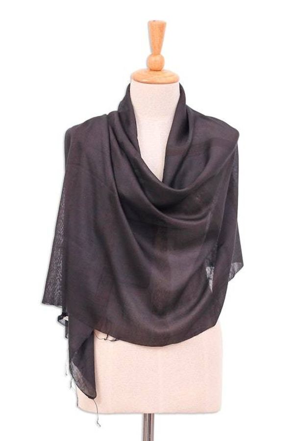 Alternate image for Hand-Dyed Black Fringed Batik Silk and Cotton Blend Scarf Posh Flair