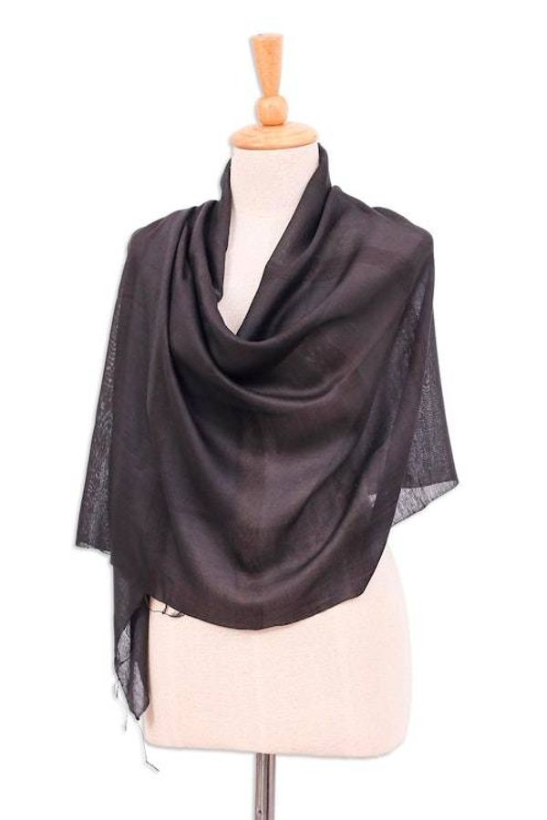 Alternate image for Hand-Dyed Black Fringed Batik Silk and Cotton Blend Scarf Posh Flair