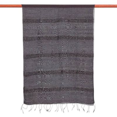 Alternate image for Hand-Dyed Black Fringed Batik Silk and Cotton Blend Scarf Posh Flair