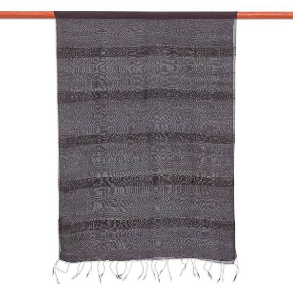 Alternate image for Hand-Dyed Black Fringed Batik Silk and Cotton Blend Scarf Posh Flair