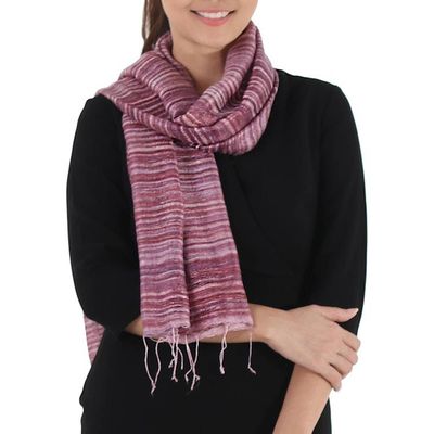 Primary image for Hand Woven Red Purple and Pink 100 Silk Scarf Crimson Iridescence