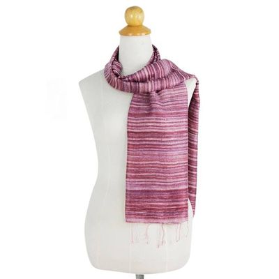 Alternate image for Hand Woven Red Purple and Pink 100 Silk Scarf Crimson Iridescence