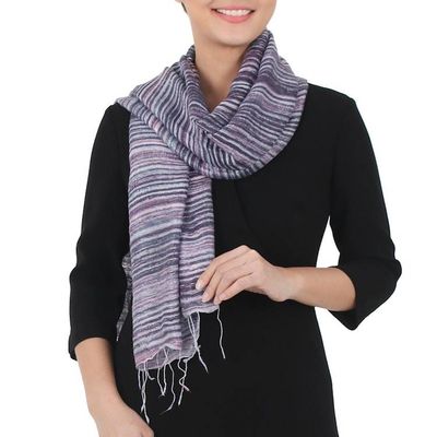 Primary image for Hand Spun Silk Scarf Woven in Purple Blue and Grey Purple Iridescence
