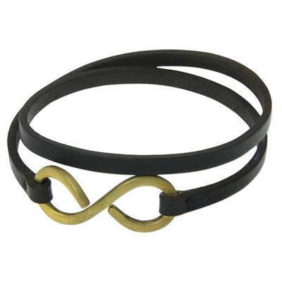 Alternate image for Artisan Crafted Leather Wrap Bracelet with Large Brass Hook Brown Infinity