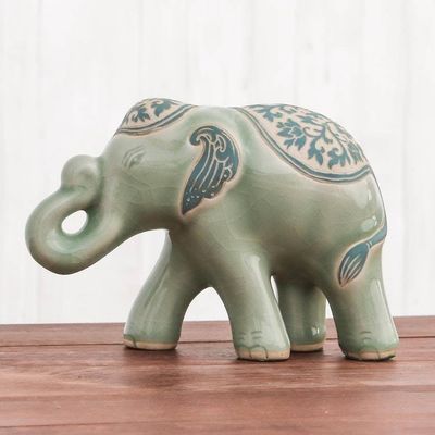 Alternate image for Celadon Ceramic Sculpture of an Elephant from Thailand Prestigious Elephant