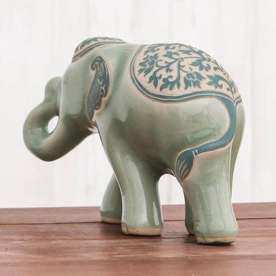 Alternate image for Celadon Ceramic Sculpture of an Elephant from Thailand Prestigious Elephant