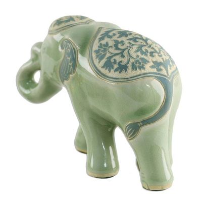 Alternate image for Celadon Ceramic Sculpture of an Elephant from Thailand Prestigious Elephant