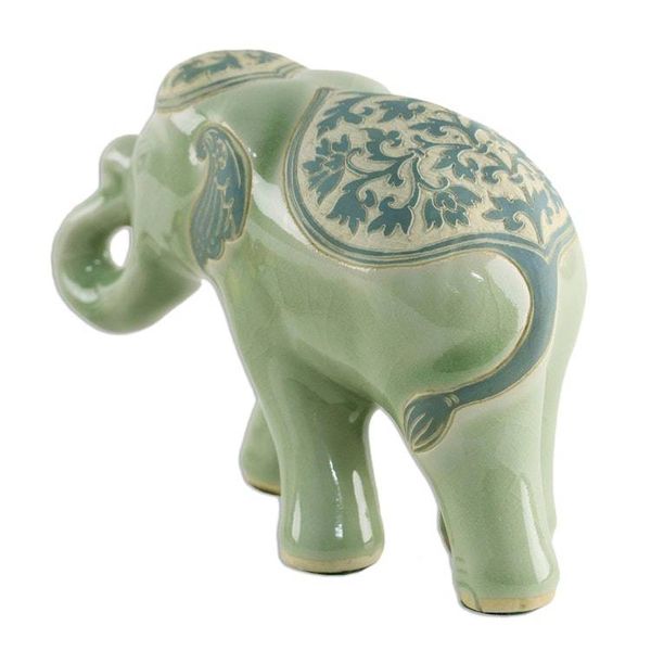 Alternate image for Celadon Ceramic Sculpture of an Elephant from Thailand Prestigious Elephant