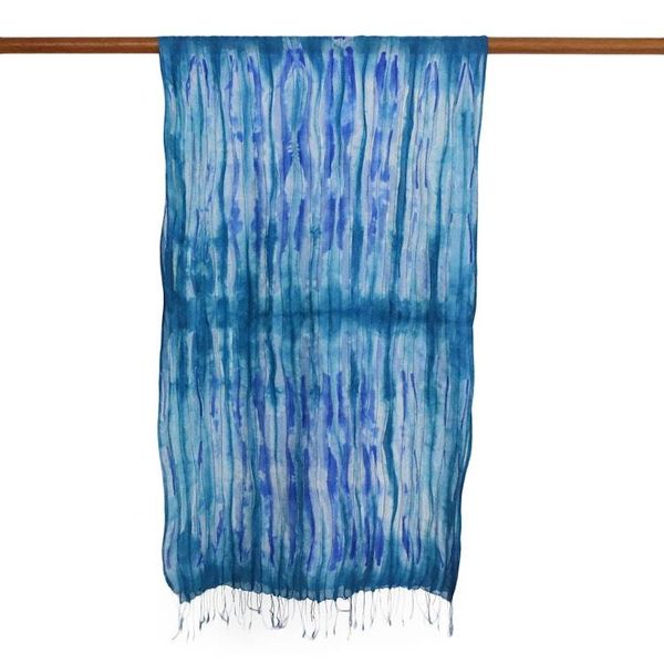 Alternate image for Handwoven Tie-Dyed Silk Scarf in Blue from Thailand Lovely Magic in Blue
