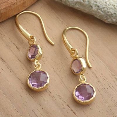 Primary image for 18k Gold-Plated Dangle Earrings with 4.5-Carat Amethyst Gems Shimmering Glamour