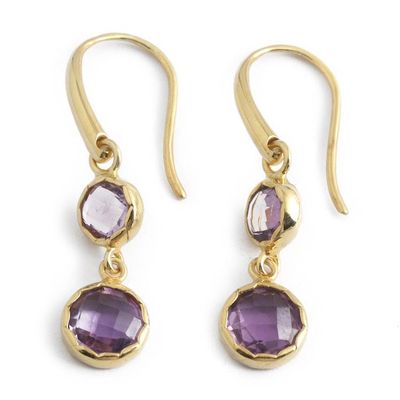Alternate image for 18k Gold-Plated Dangle Earrings with 4.5-Carat Amethyst Gems Shimmering Glamour